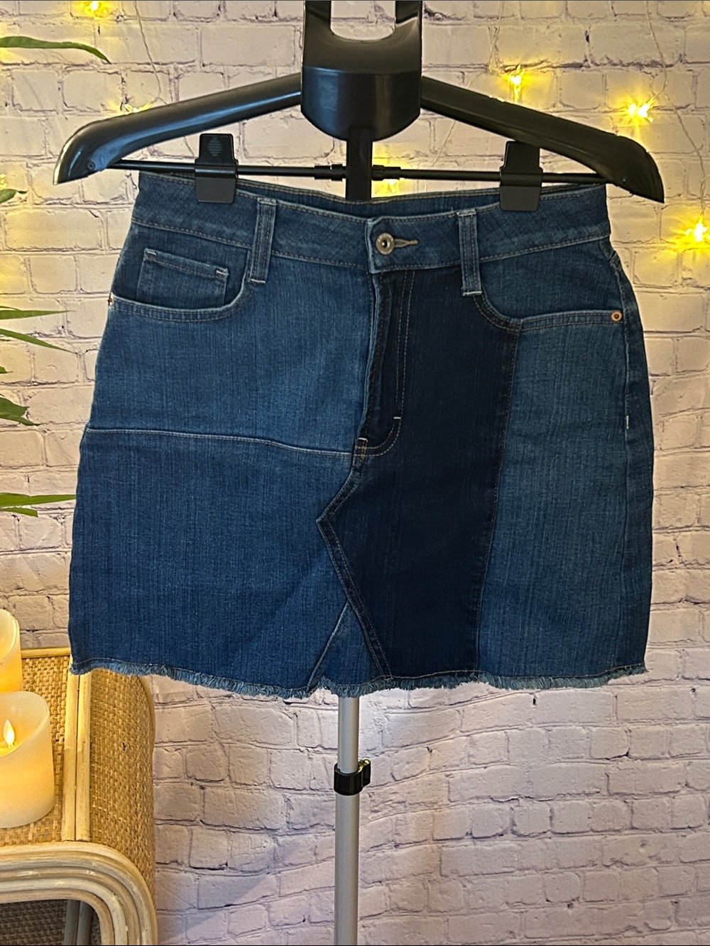 Arizona Jean Company Patchwork Blue Denim Mini Skirt